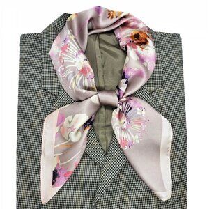 ✨Elegant Silky Square Scarf Lilac Purple Watercolor Floral Luxury Bandana Wrap✨